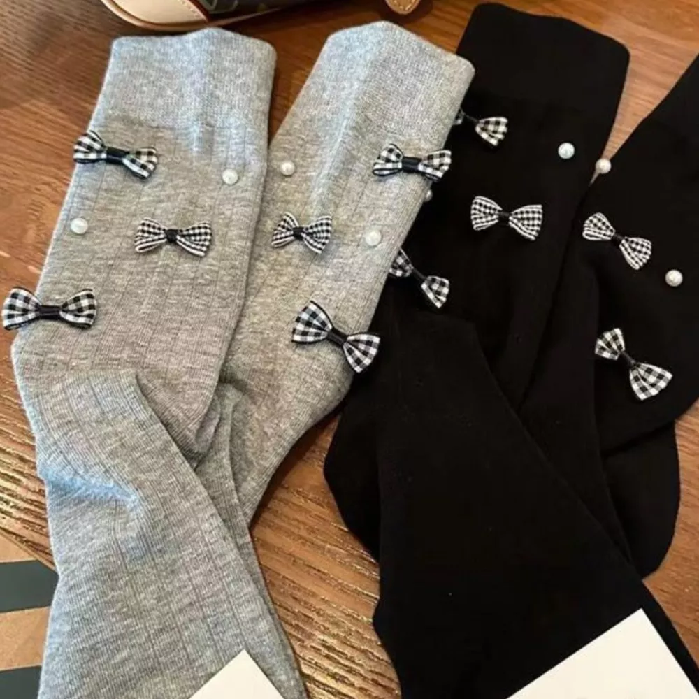 Pearl Detail Bow Crew Socks, image 6