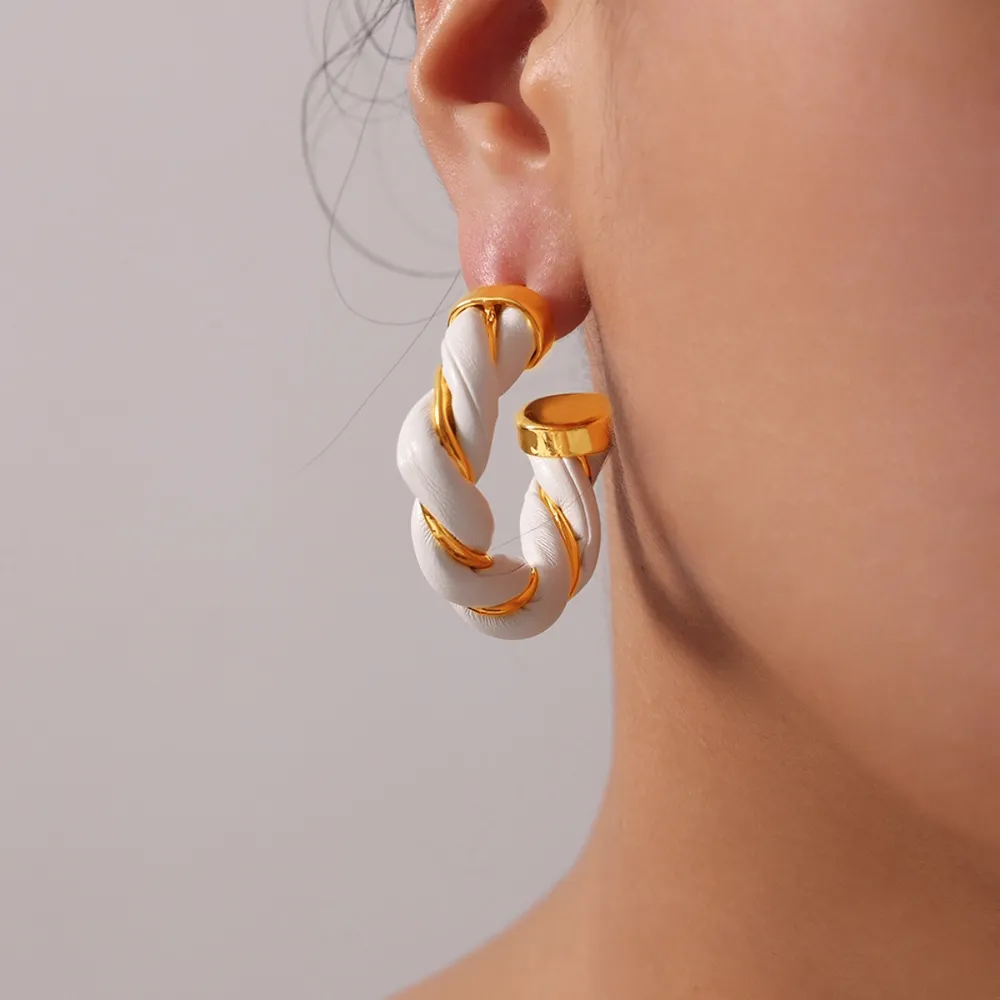 Twisted Leather Rope C-Hoop Earrings, image 5