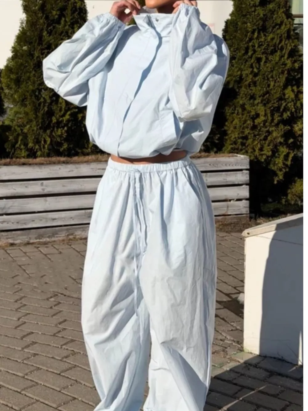 Drawstring Hem Crop Jacket and Wide-Leg Pant Set, image 15
