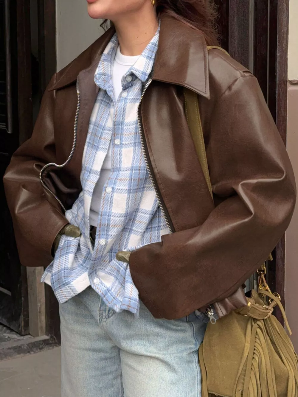 Faux Leather Zip Up Jacket, image 2