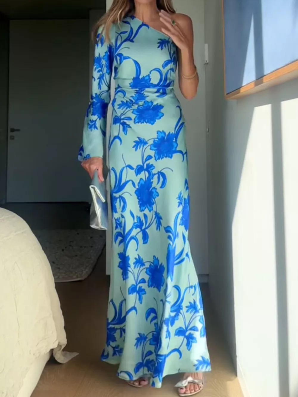 Floral Print One-Shoulder Maxi Dress, image 2
