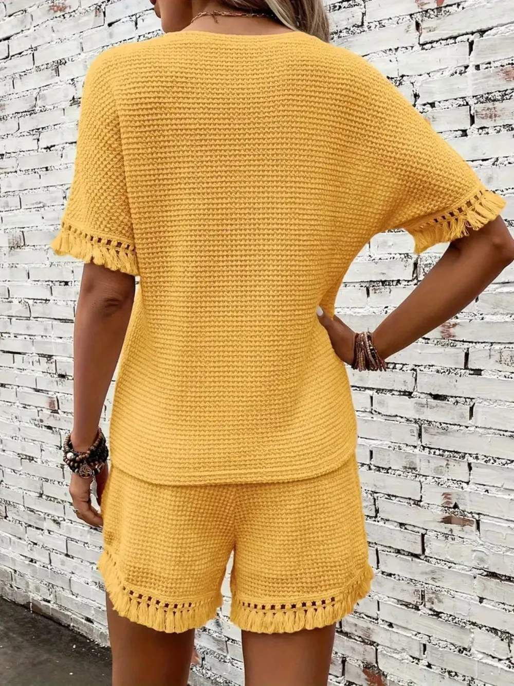 Tassel Round Neck Top and Shorts Set, image 14