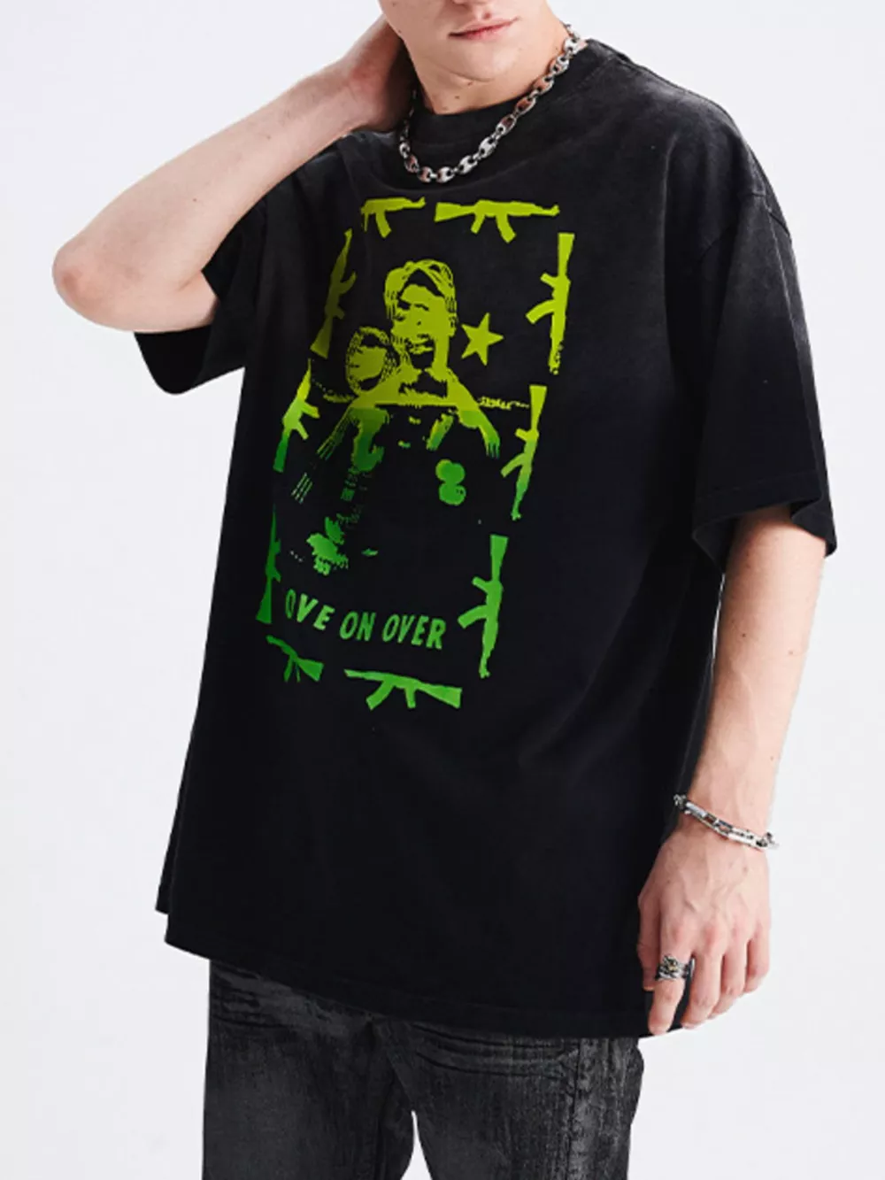 Men's Graphic Round Neck Oversized T-Shirt, image 2
