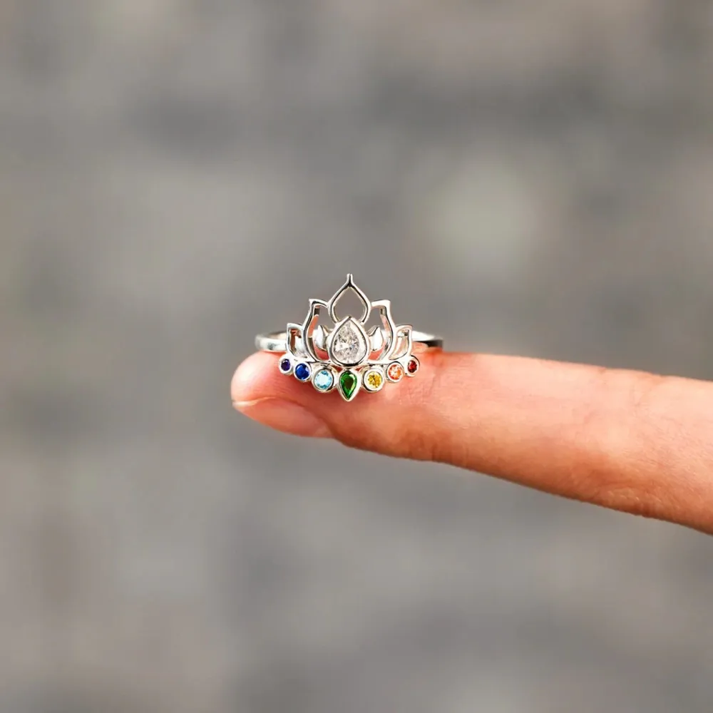 925 Sterling Silver Inlaid Zircon Lotus Shape Ring, image 3