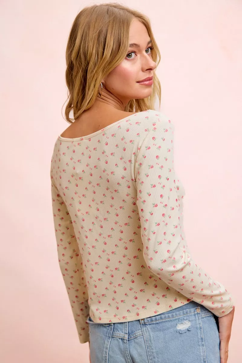 BiBi Floral Printed Spandex Jersey Long Sleeve Top, image 3