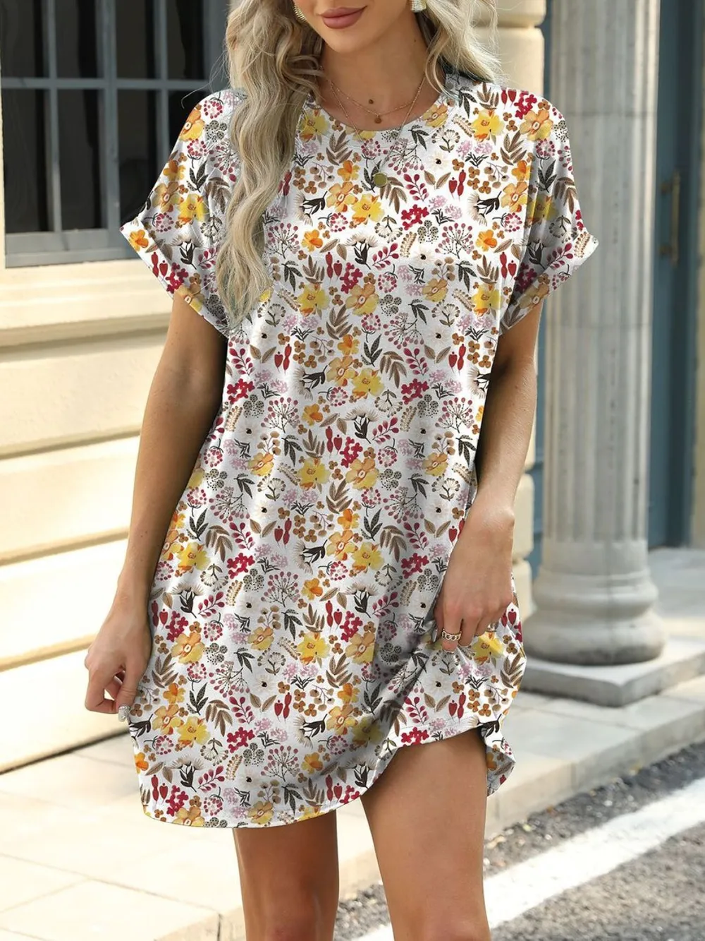 Printed Round Neck Short Sleeve Mini Dress, image 14
