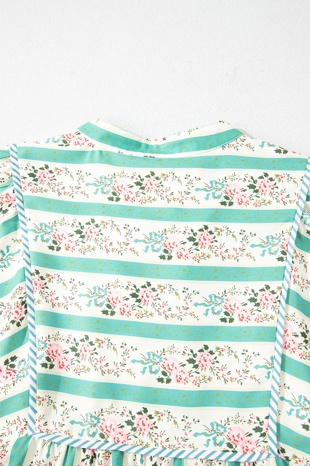 Striped Floral Print Tie Neck Puff Sleeve Midi Dress, image 7