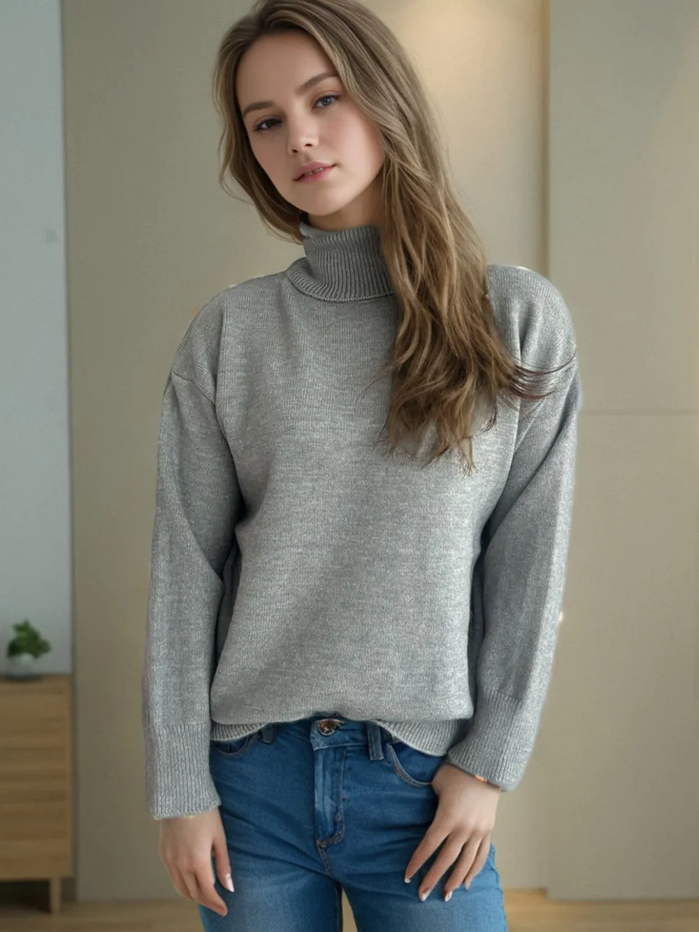 Turtleneck Dropped Shoulder Long Sleeve Sweater, image 7