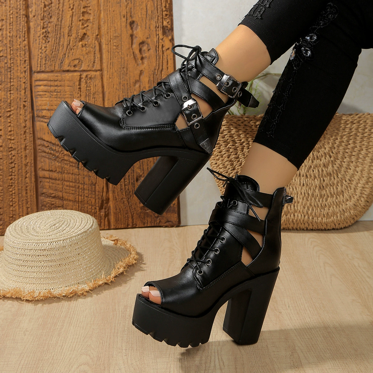 Lace Up Block Heels Sandals, image 4