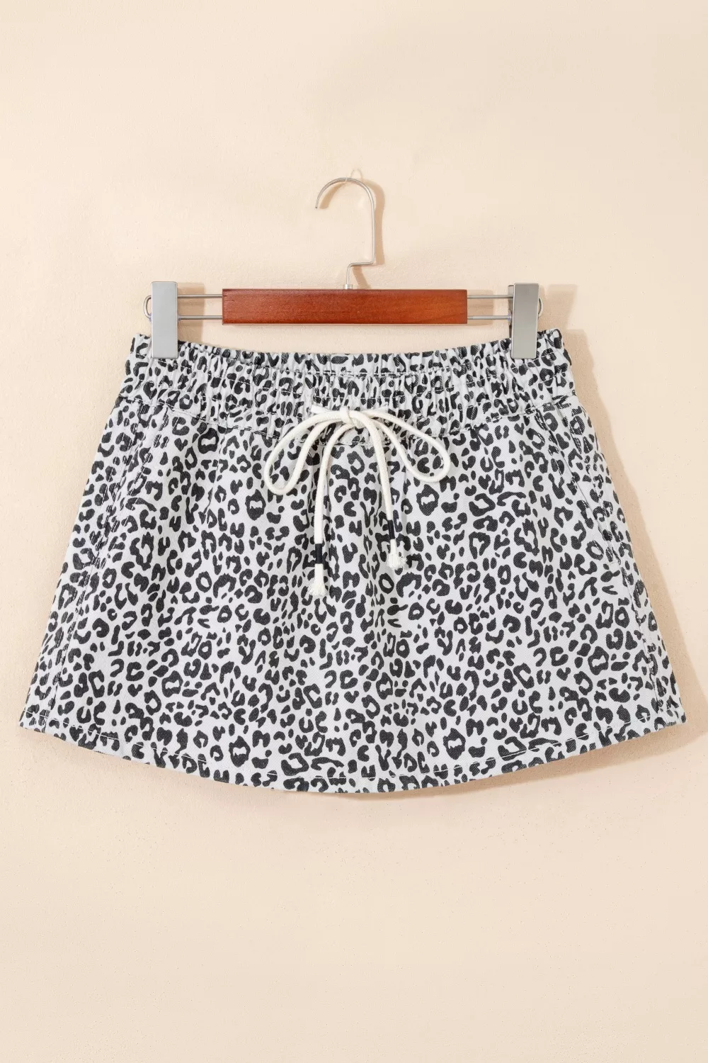 Leopard Print Tassel Drawstring Casual Denim Skort, image 5