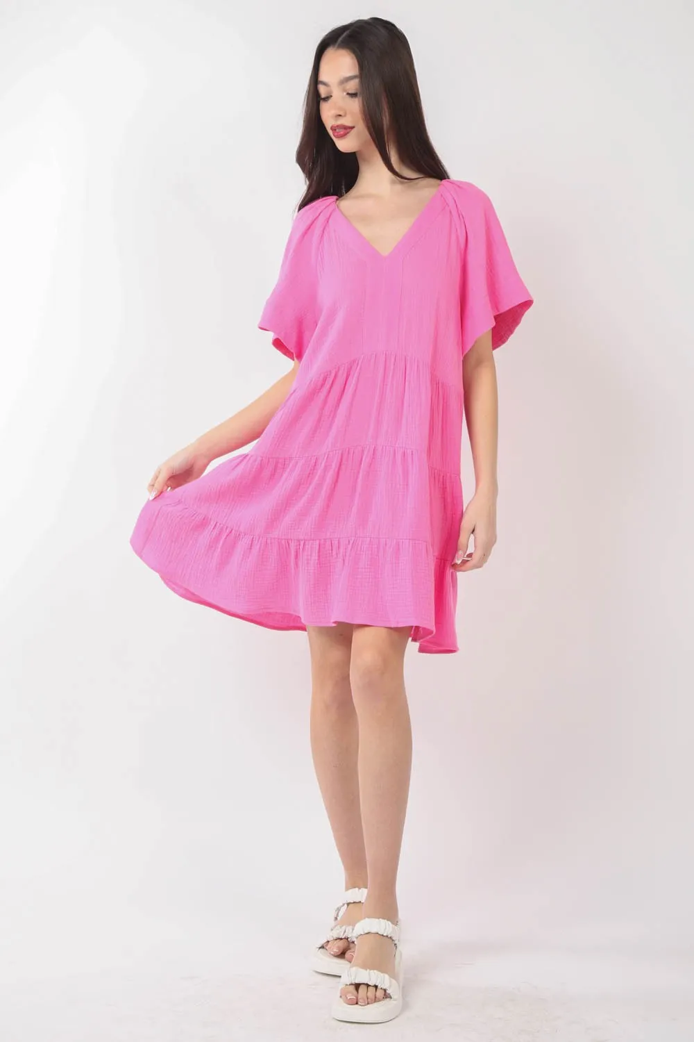 Texture V-Neck Ruffled Tiered Dress, image 4