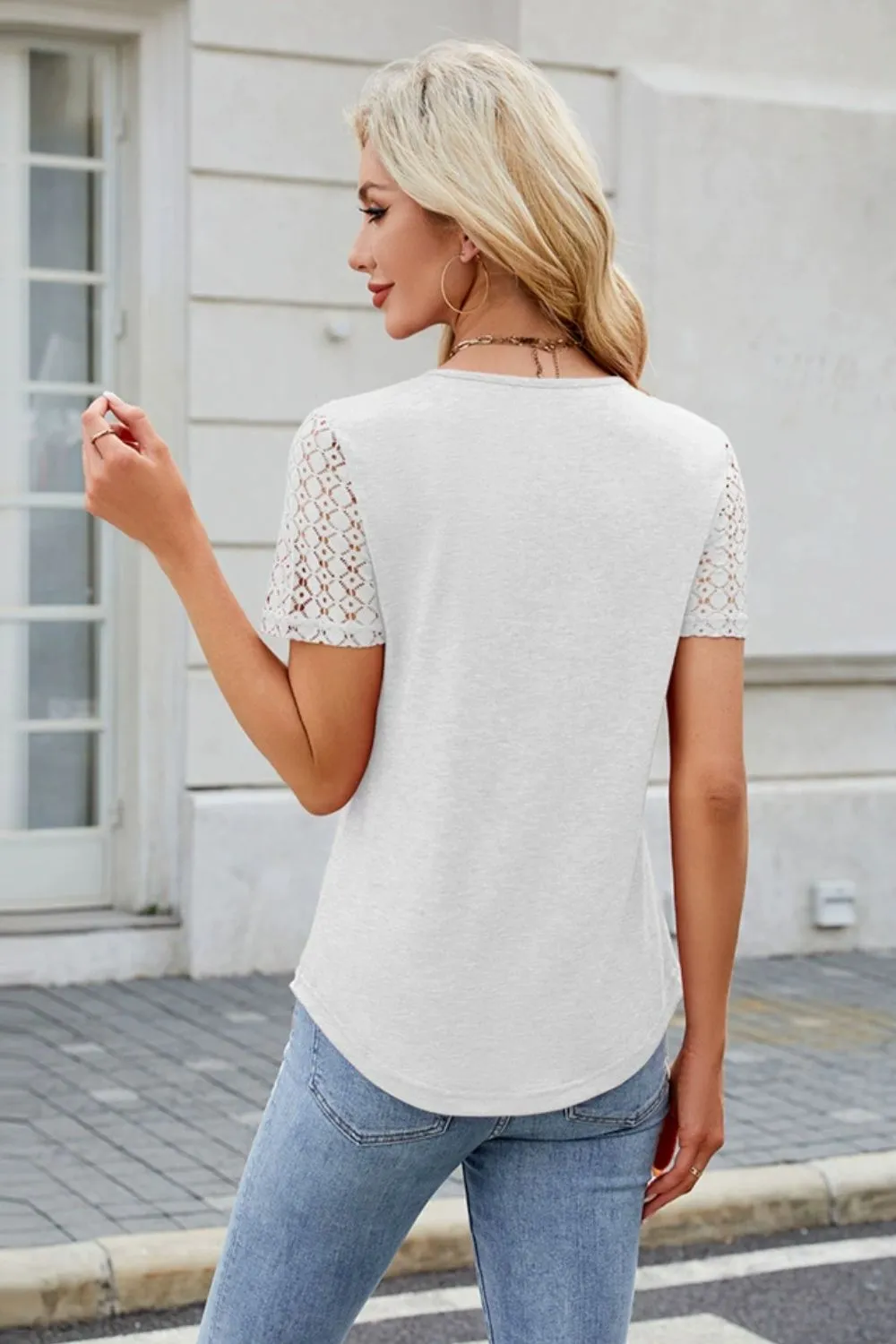 Smocked Round Neck Short Sleeve T-Shirt, image 7