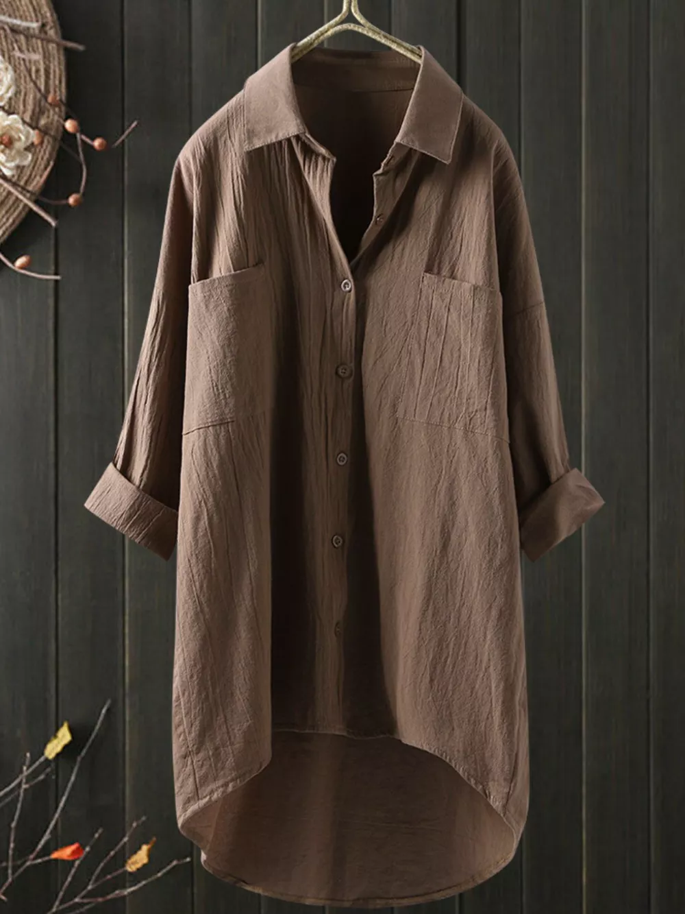 Full Size Casual Button-Down Shirt with Dual Chest Pockets Plus Size, image 13