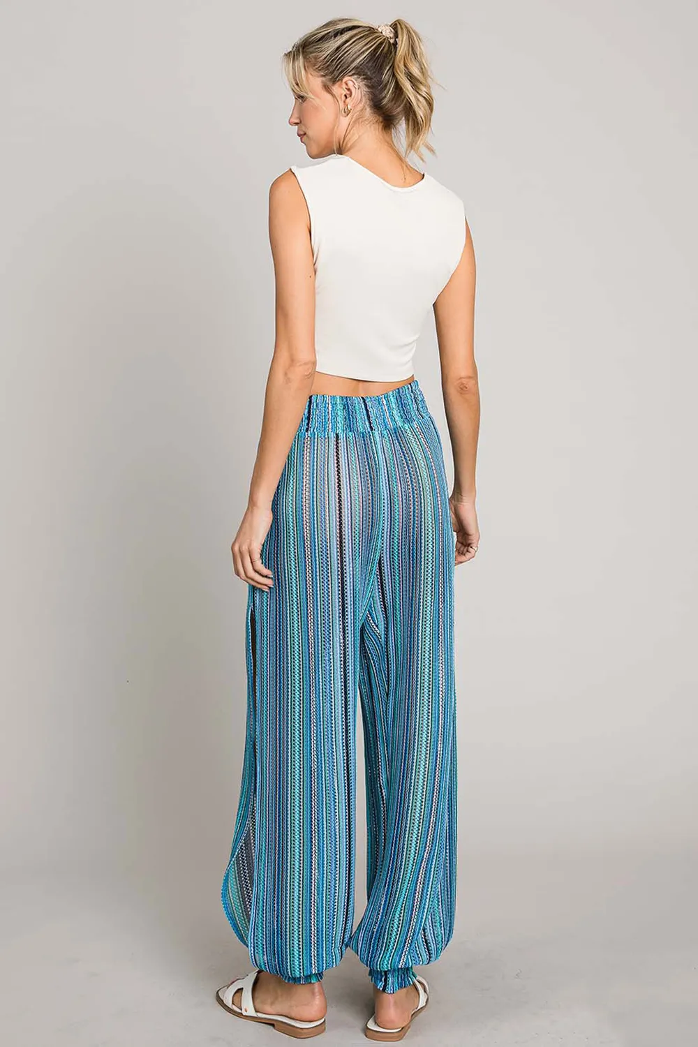 Cotton Bleu by Nu Label Striped Smocked Cover Up Pants, image 2