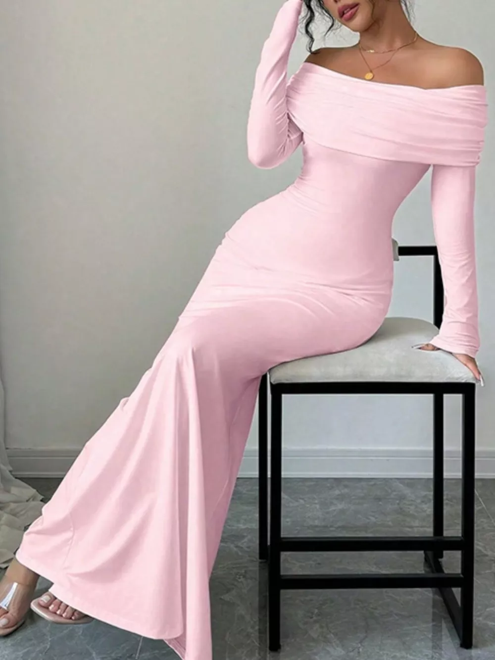 Off-Shoulder Long Sleeve Bodycon Maxi Dress, image 7