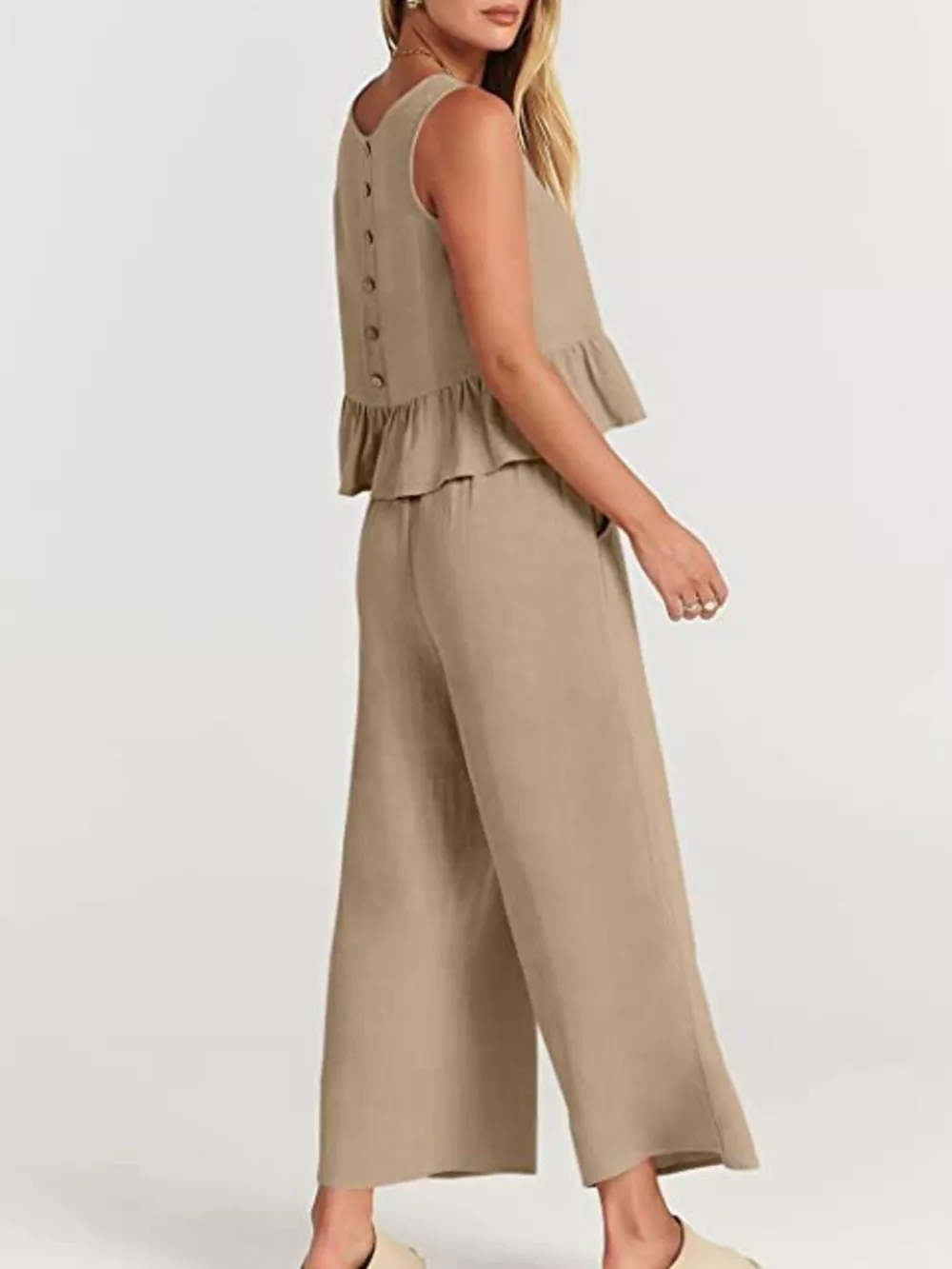 Full Size Ruffled Hem Sleeveless Top and Wide-Leg Pants Set Plus Size, image 21