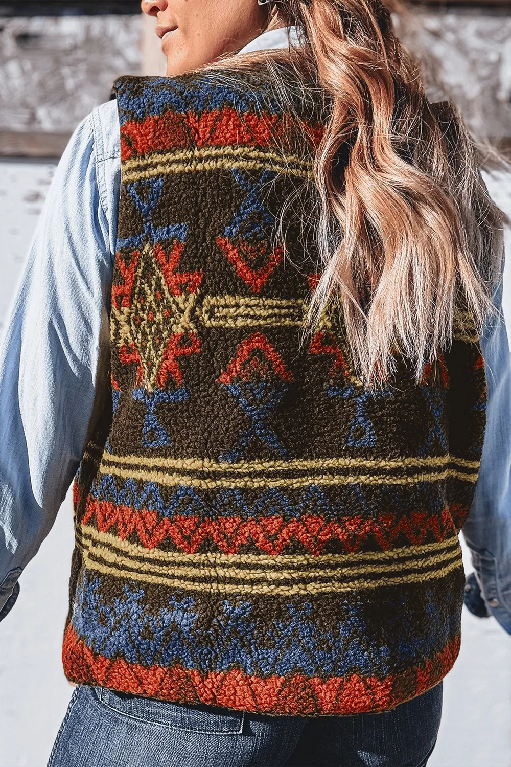 Patterned Fleece Vest Coat, image 4