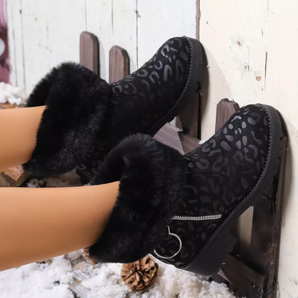 Fuzzy Cuff Leopard Print Ankle Boots, image 7
