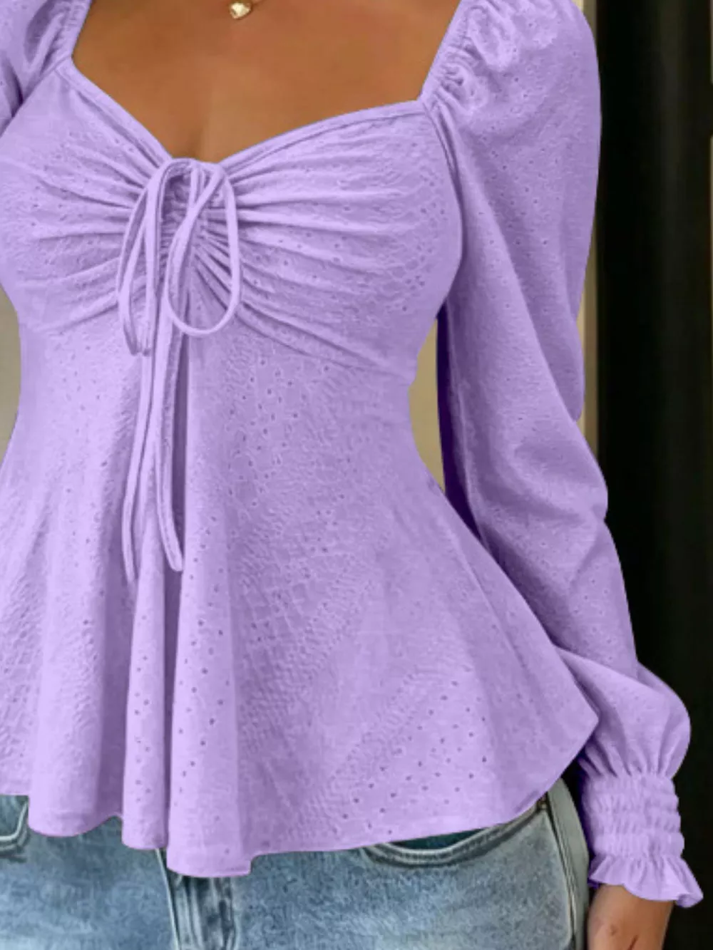 Ruched Sweetheart Neck Long Sleeve Top, image 21