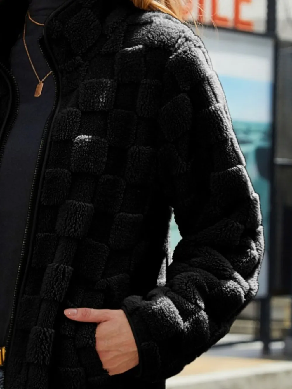 Fuzzy Checkered Zip Up Jacket, image 7