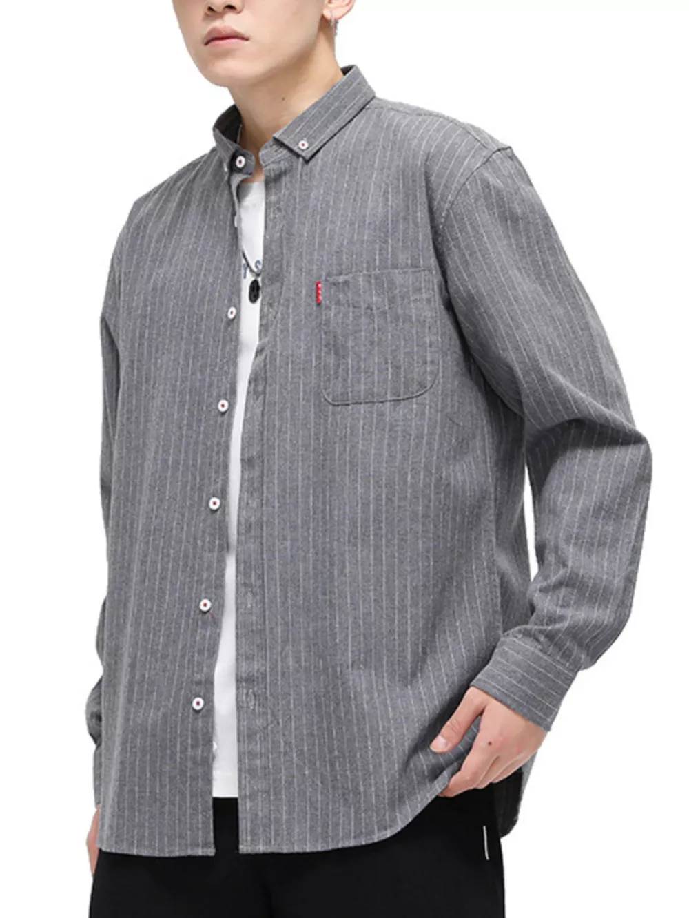 Men's Full Size Striped Long Sleeve Casual Shirt Plus Size, image 3