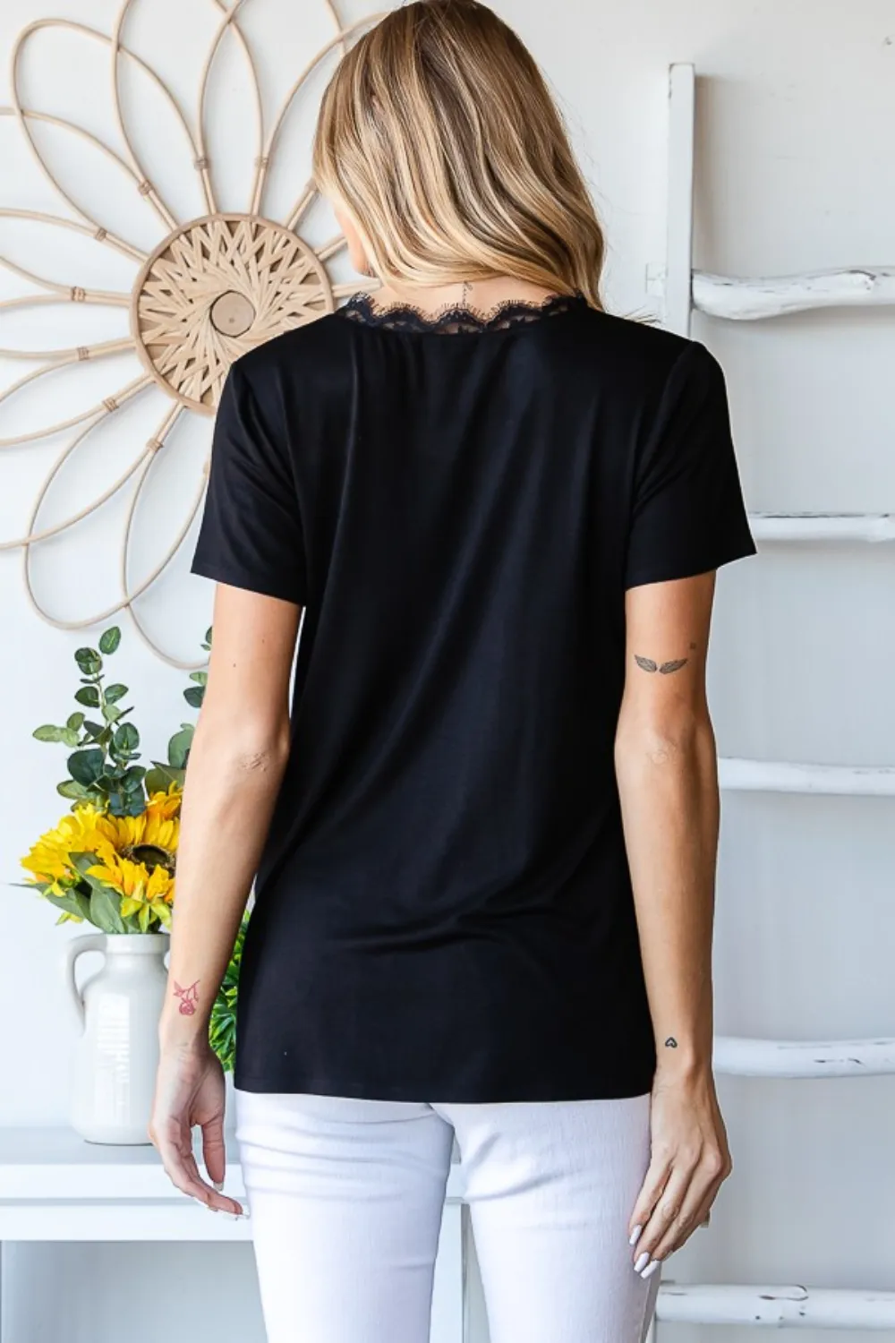 Lace Detail V-Neck Short Sleeve T-Shirt, image 2