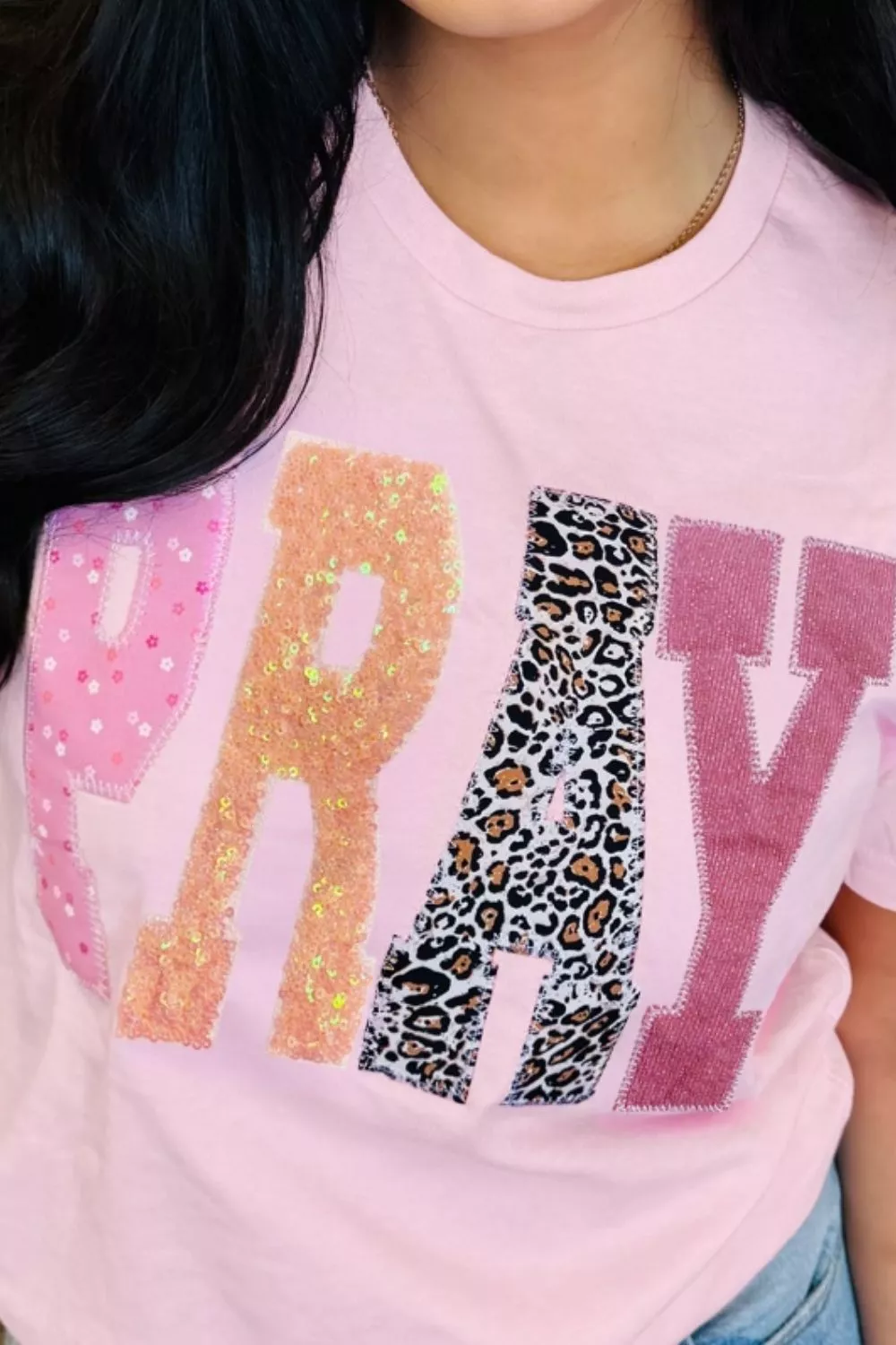PRAY Sequin Leopard Multiple Patched Graphic Tee, image 3