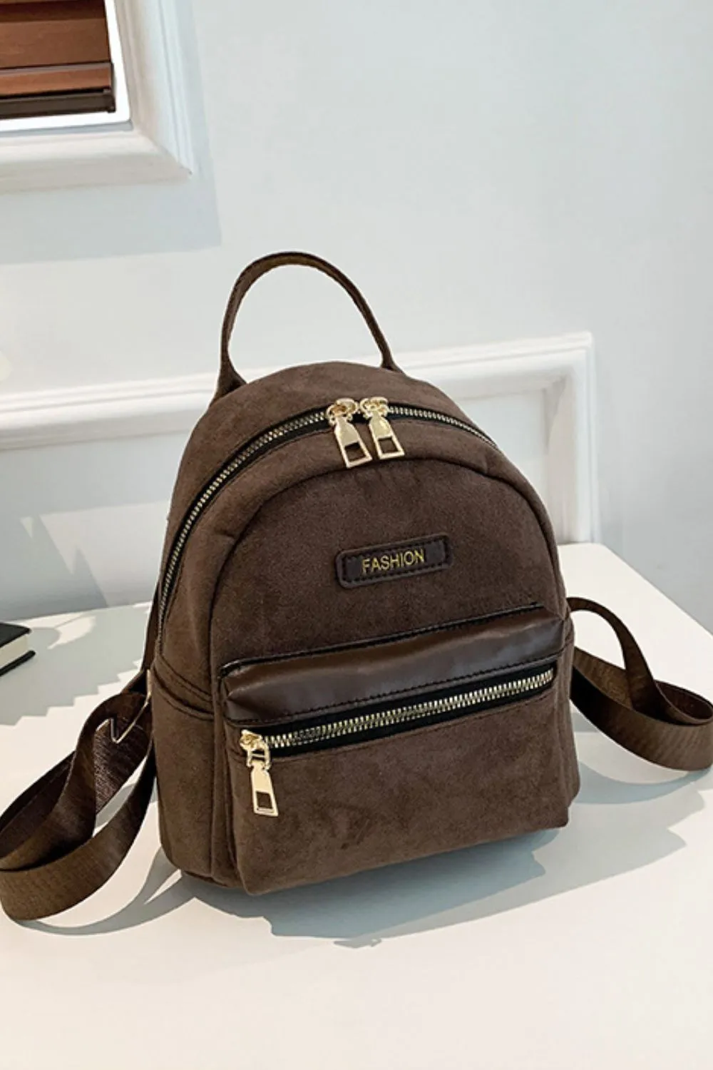 Suede Adjustable Strap Backpack Bag, image 3