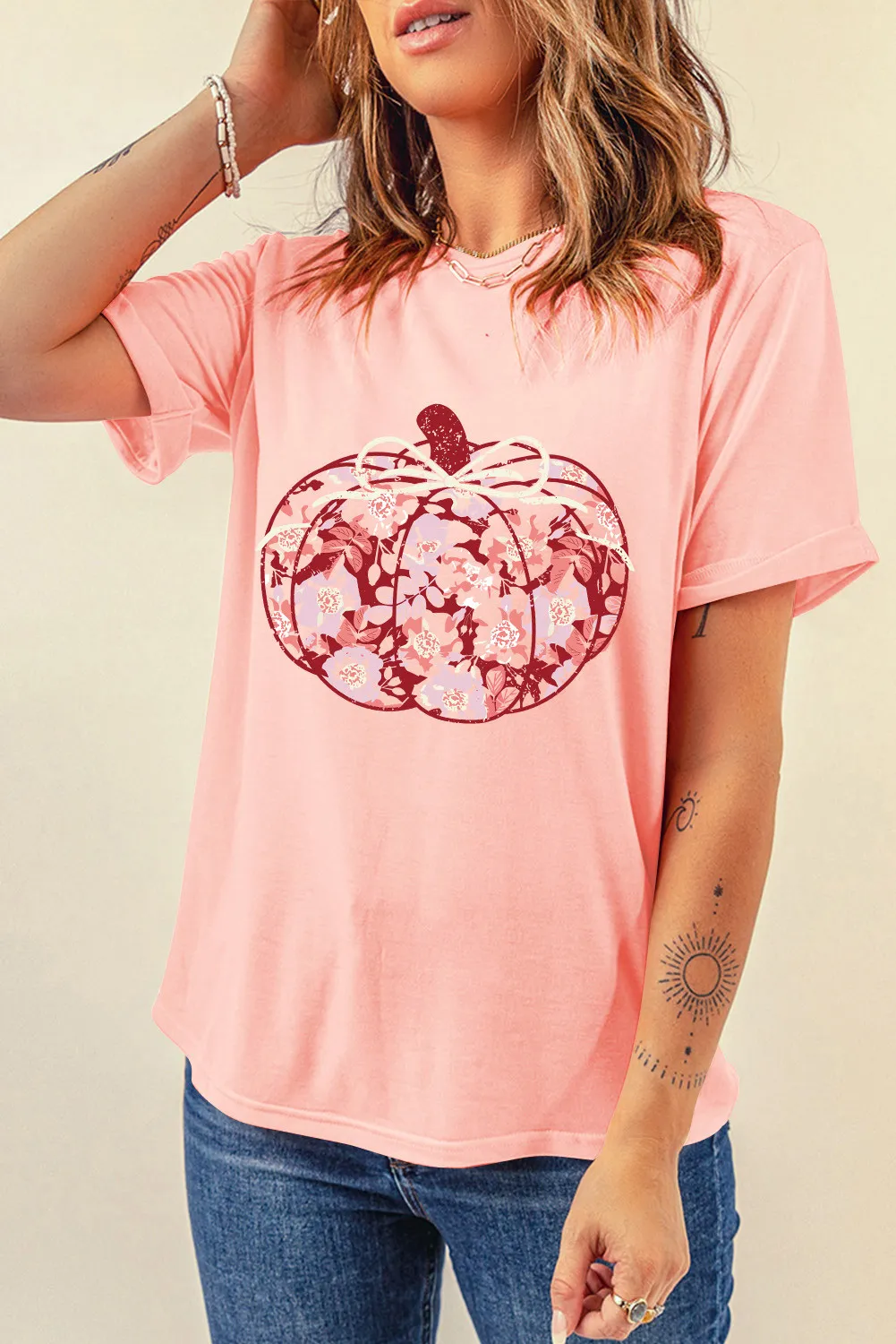 Pumpkin Graphic Round Neck Long Sleeve T-Shirt, image 3
