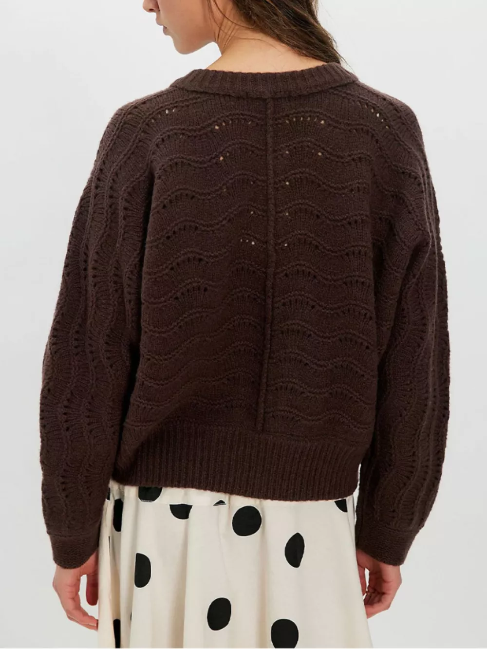 Openwork Button-Down Knit Cardigan, image 3