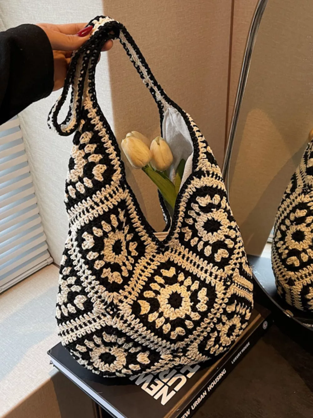 Crochet Hobo Shoulder Bag, image 6