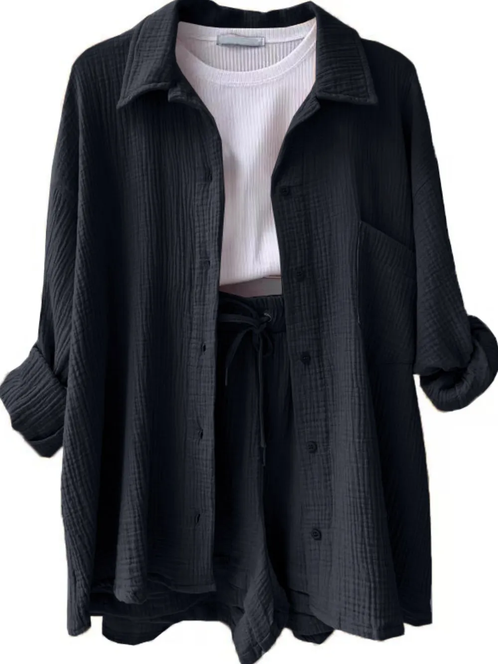 Textured Button Up Shirt and Shorts Set, image 8