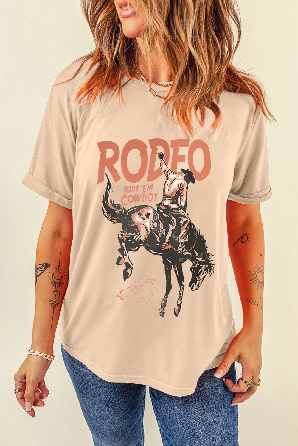 Cowboy Graphic Round Neck Short Sleeve T-Shirt, image 3