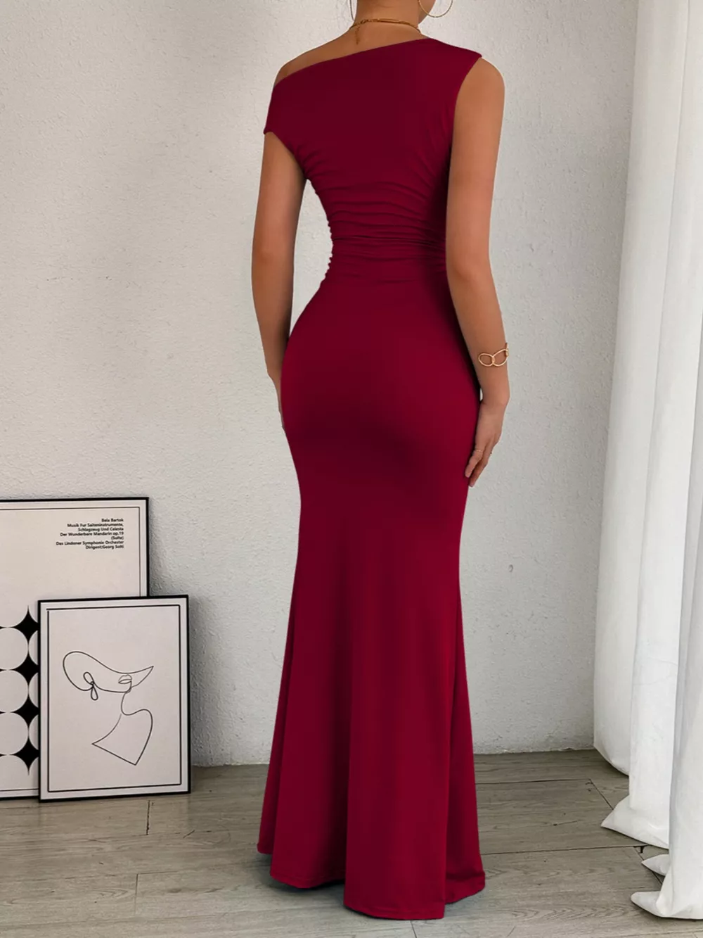 One-Shoulder Ruched Bodycon Maxi Dress, image 24