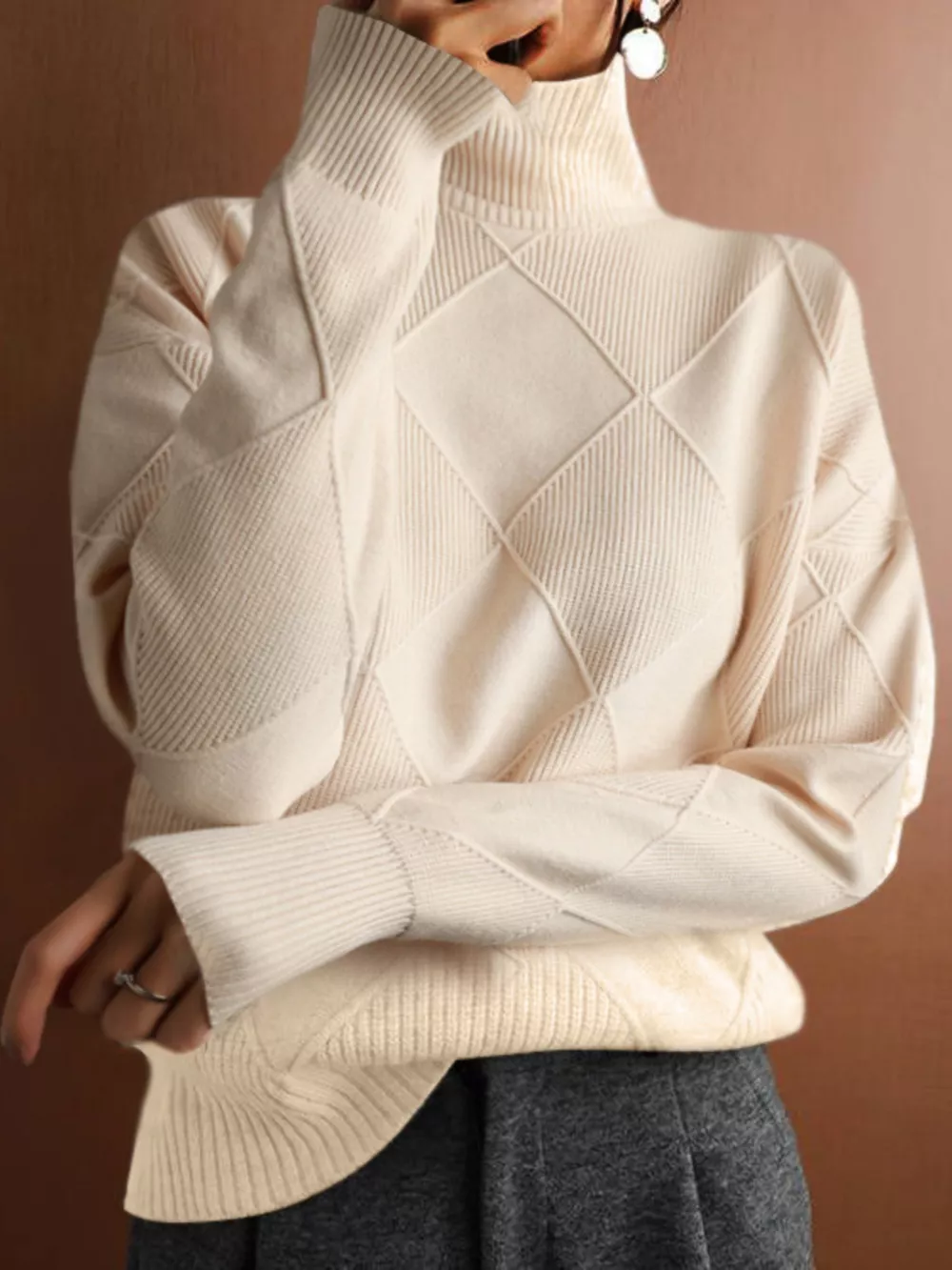 Argyle Pattern Turtleneck Sweater, image 2