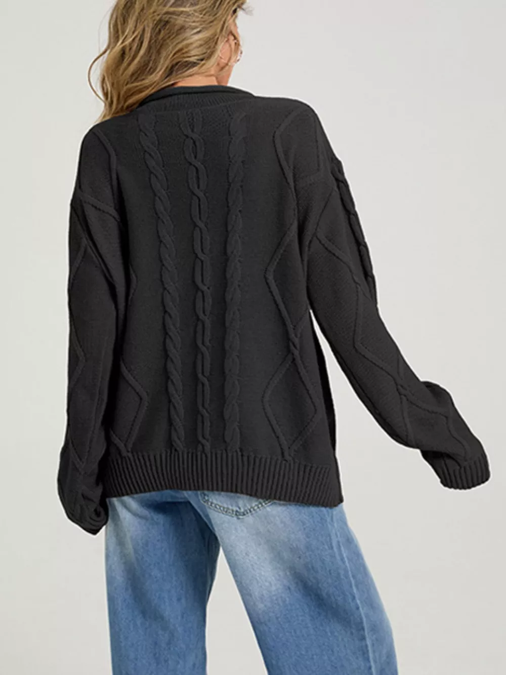 Cable Knit Ribbed Hem Sweater, image 8
