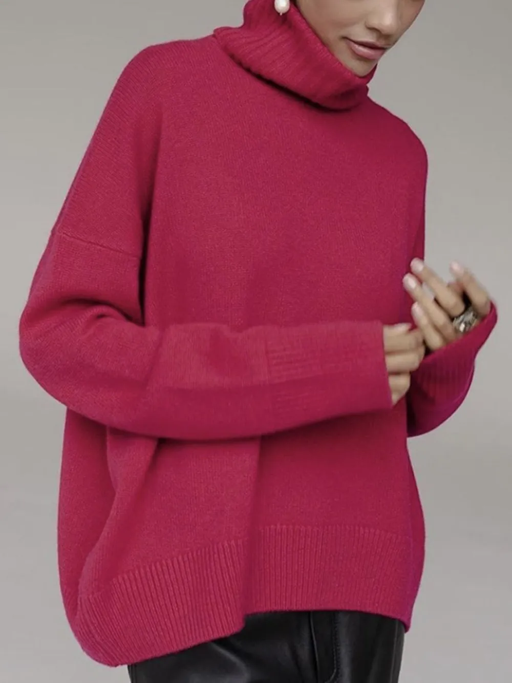 Turtleneck Drop Shoulder Long Sleeve Sweater, image 3