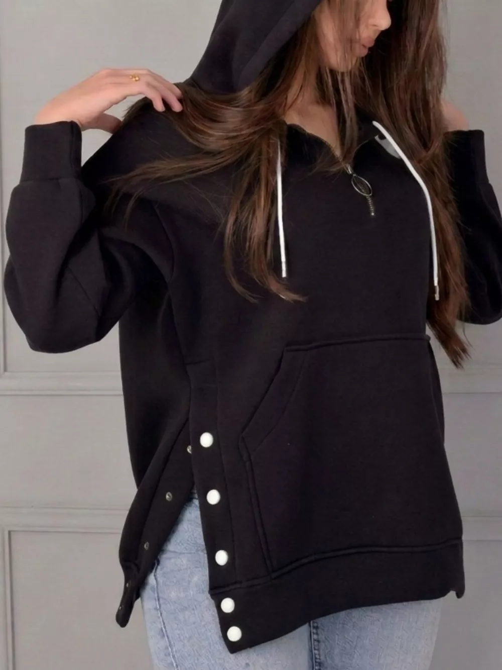 Side Snap Quarter-Zip Hoodie, image 7