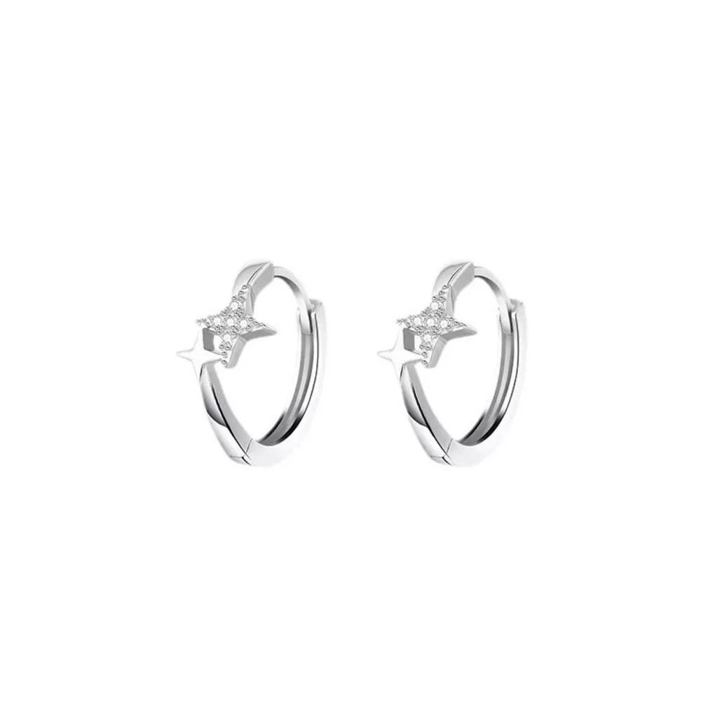 925 Sterling Silver Star Hoop Earrings, image 5