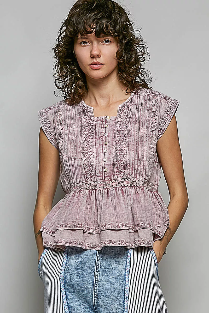 POL Eyelet Embroidery Pintuck Sleeveless Blouse, image 2