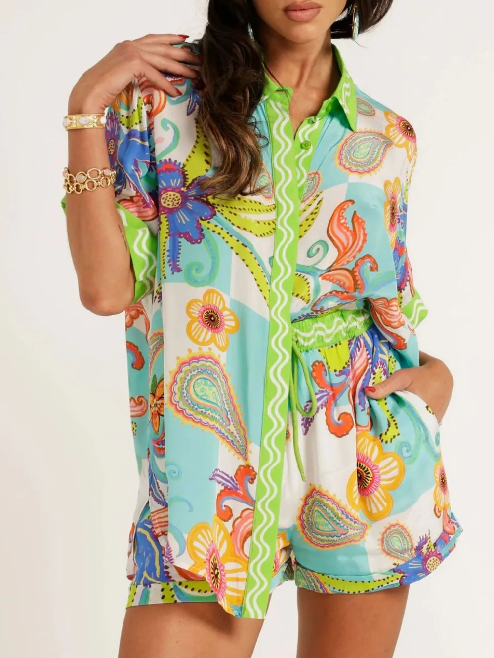 Button Up Half Sleeve Top and Shorts Set, image 6