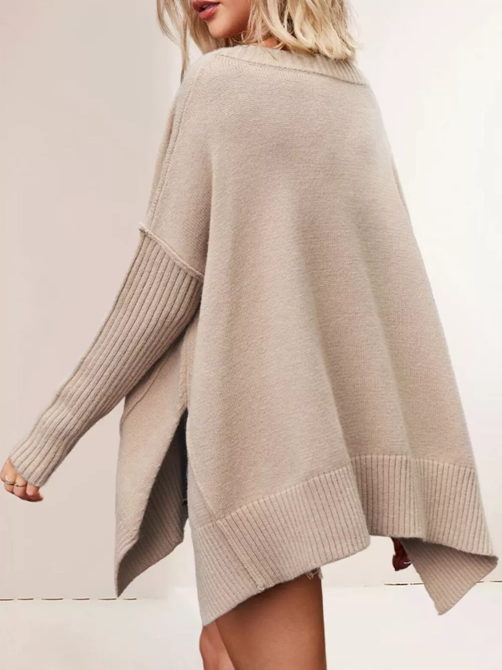 V-Neck Ribbed Sleeve Sweater, image 3