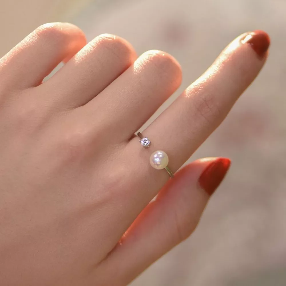 925 Sterling Silver Pearl Open Ring, image 2