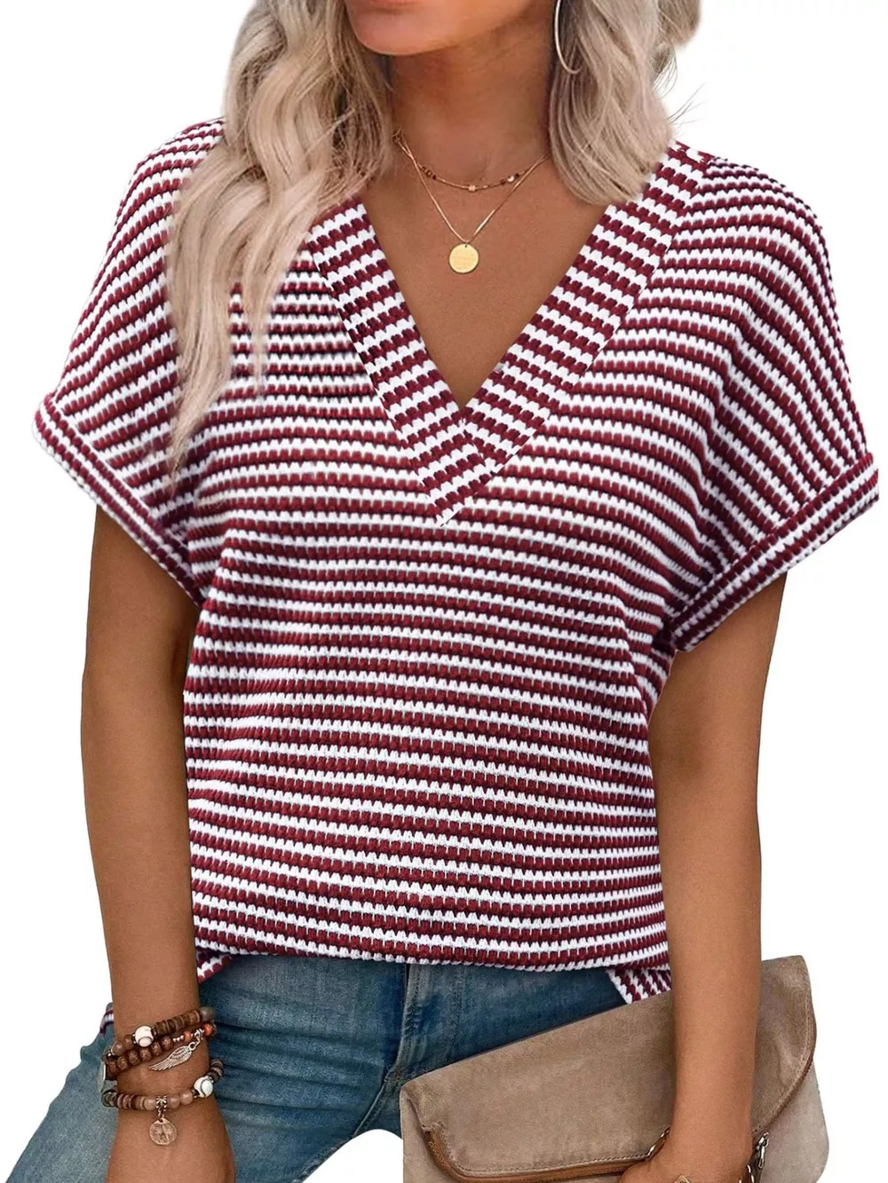 Striped V-Neck Relaxed Fit T-Shirt, image 11