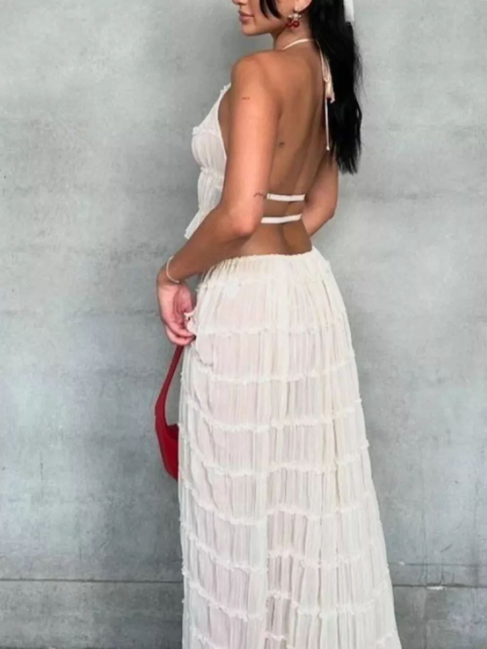 Boho Chic Ruffled Halter Crop Top and Maxi Skirt Set, image 15