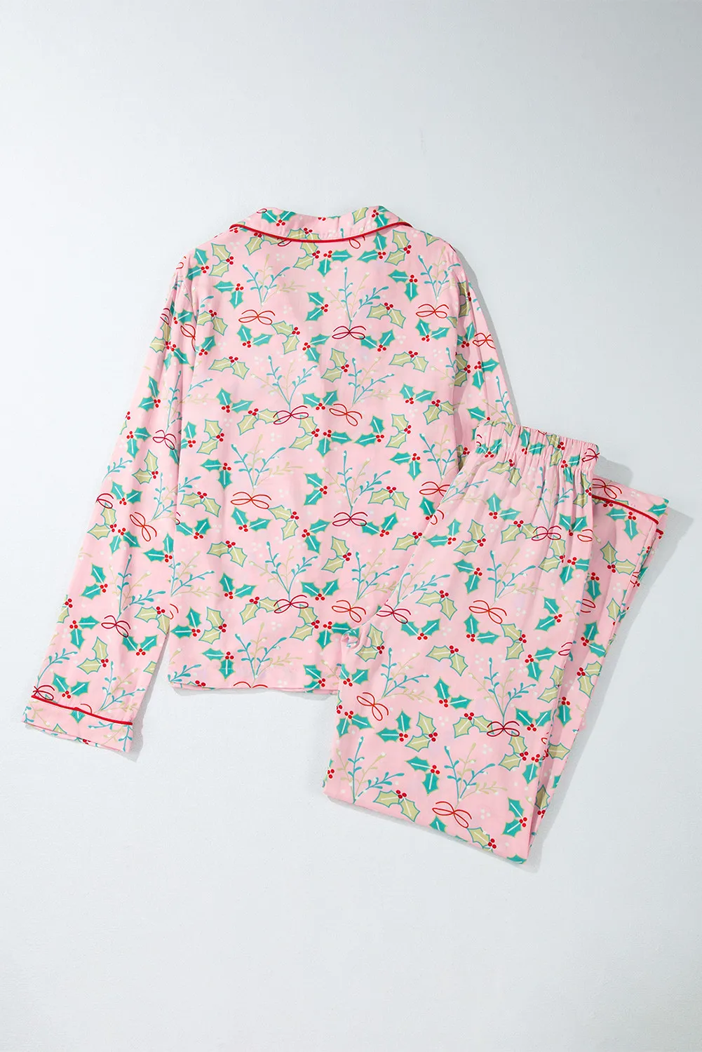 Printed Collared Neck Long Sleeve Top and Pants Lounge Set, image 3