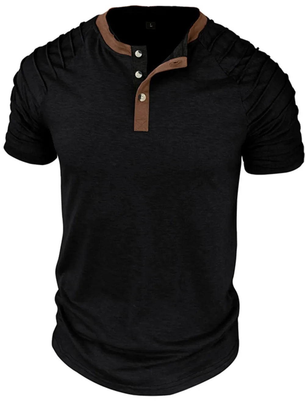 Men's Full Size Casual Henley Short Sleeve Top with Contrast Collar Plus Size, image 6