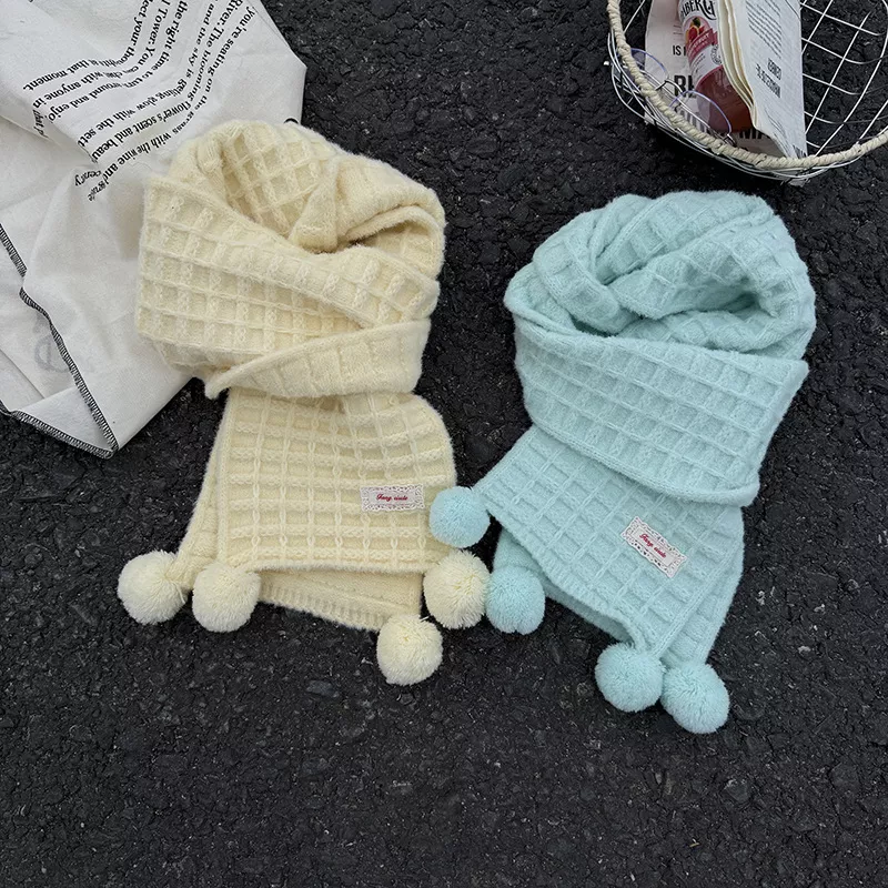 Waffle Knit Pom-Pom Scarf, image 4