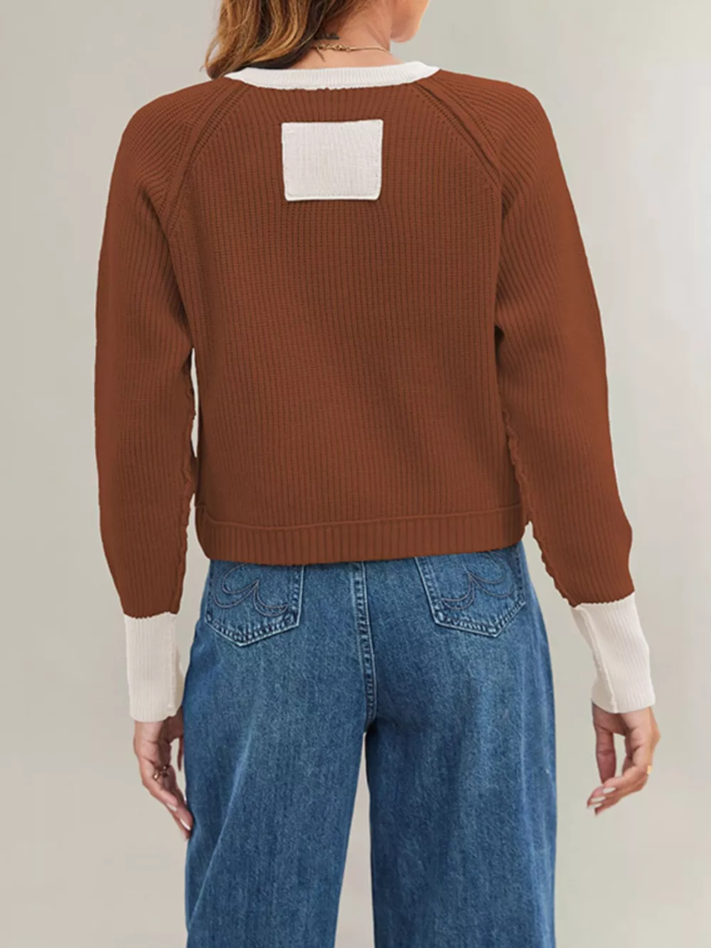 Color Block Ribbed Knit Button-Front Cardigan, image 5
