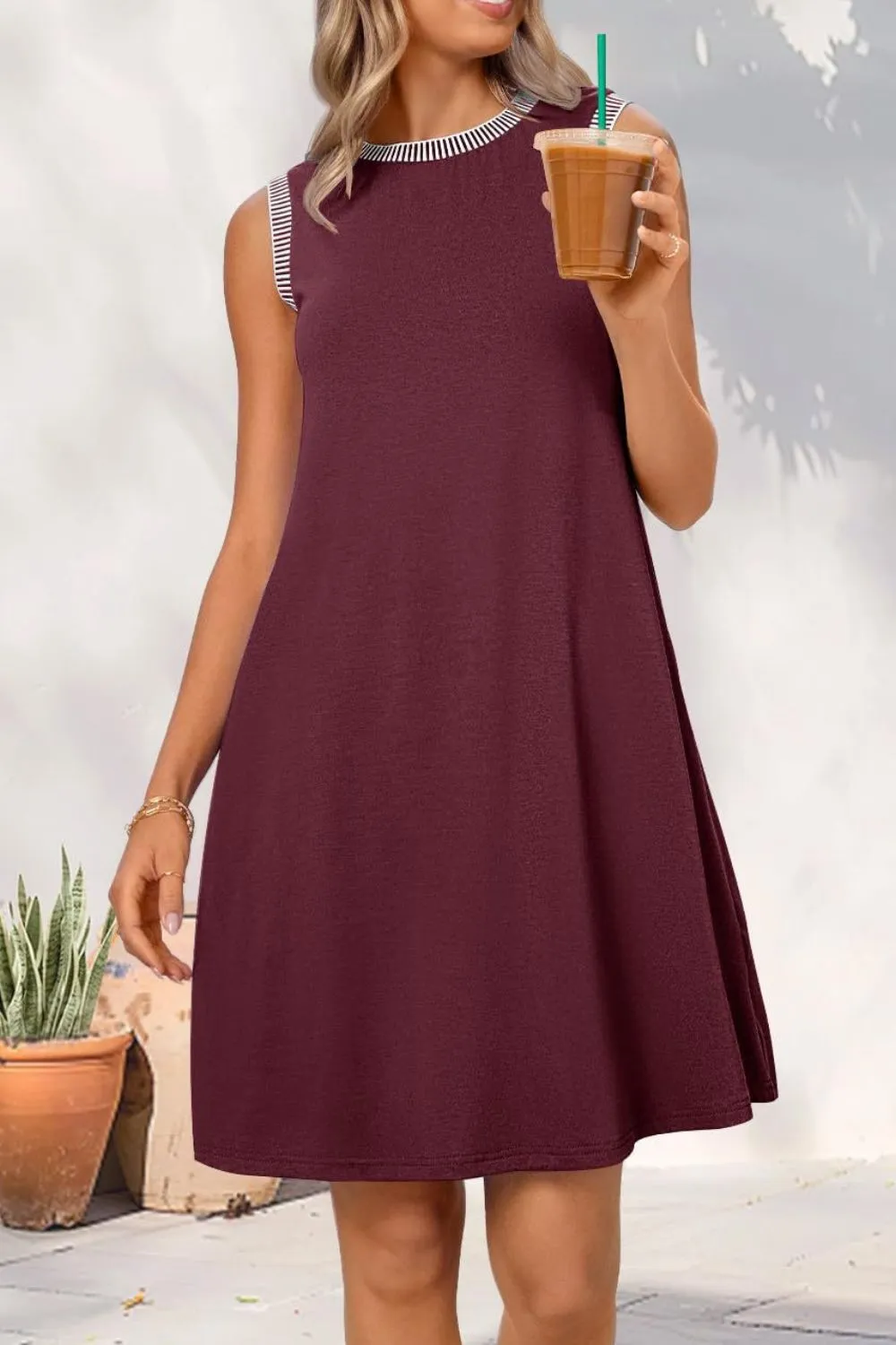 Round Neck Sleeveless Mini Tank Dress, image 9